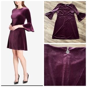 Tommy Hilfige Velvet Bell-Sleeve Dress Dark Purple.